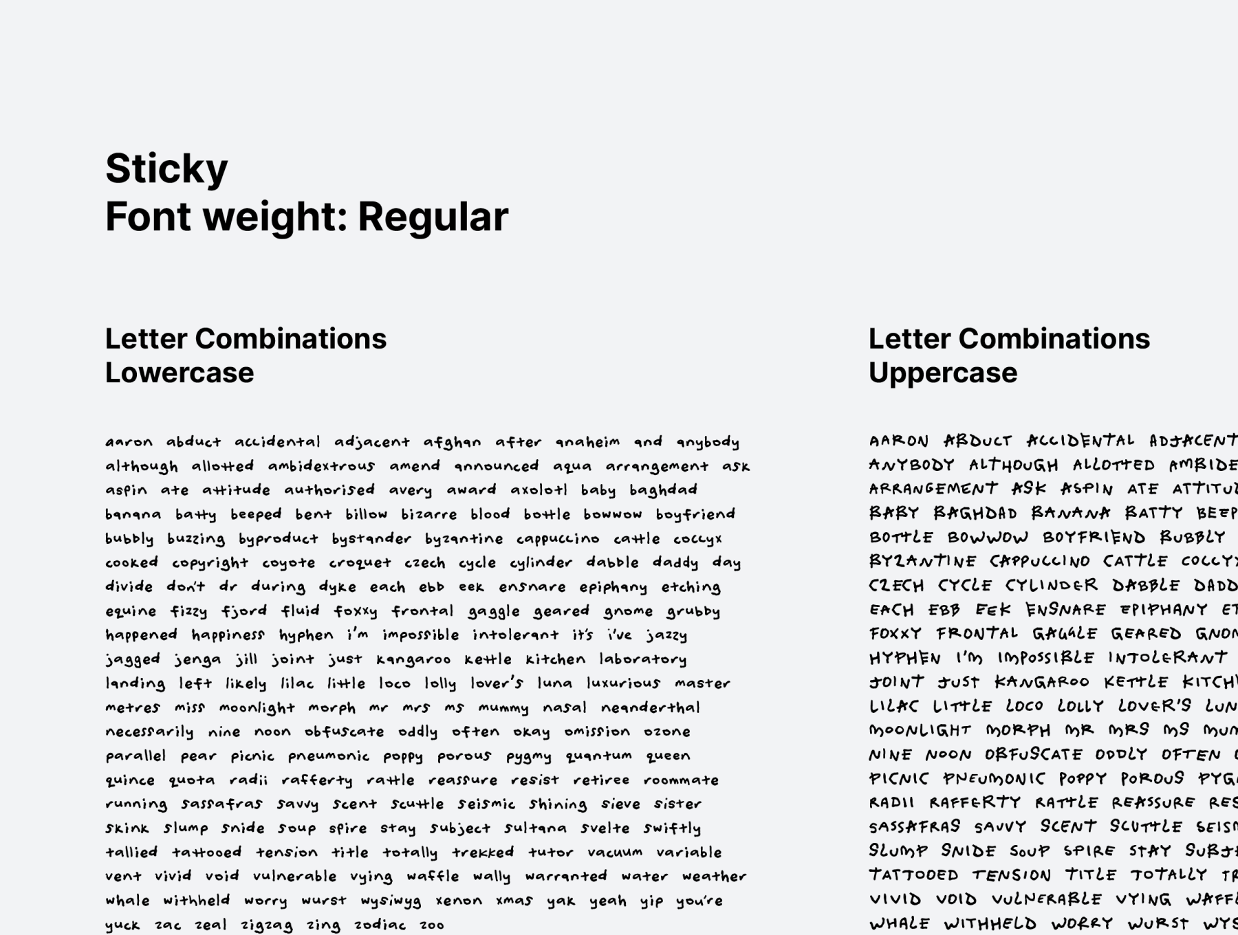 Proofing Sticky Font