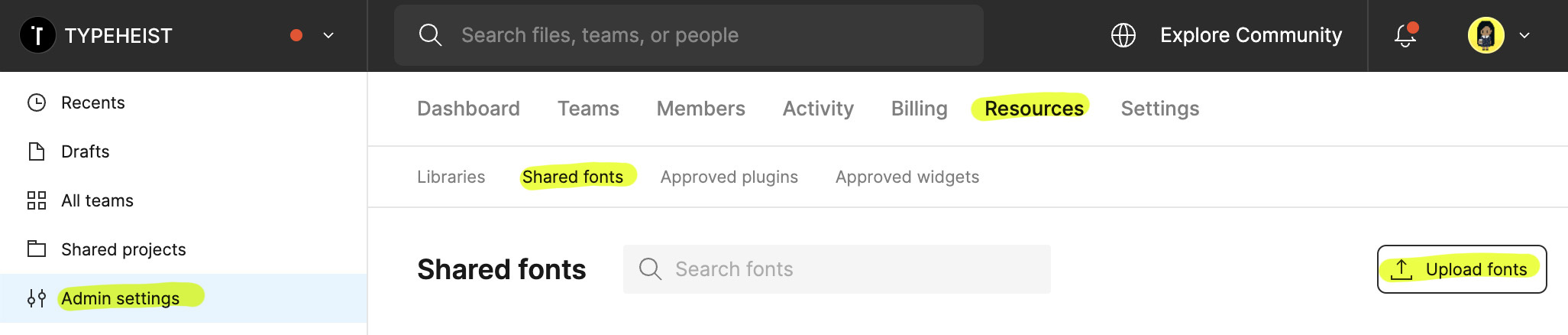 Figma font upload interface
