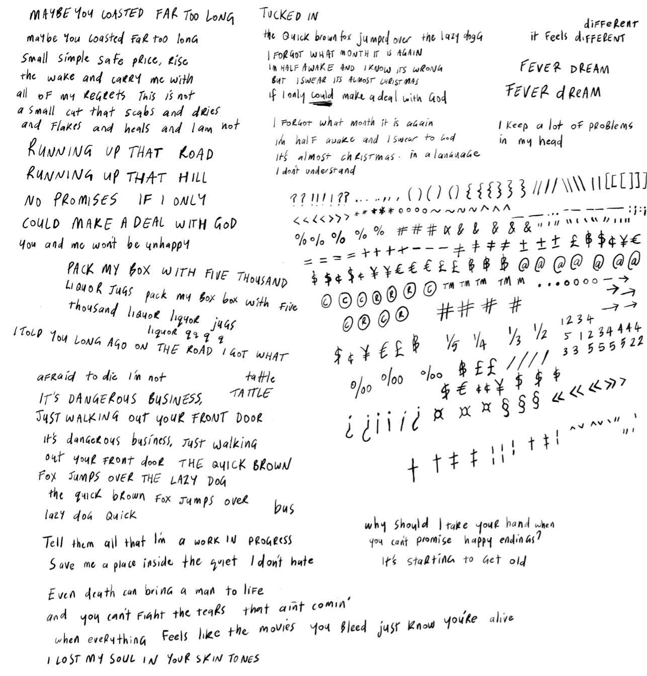 Infamous font initial sketches