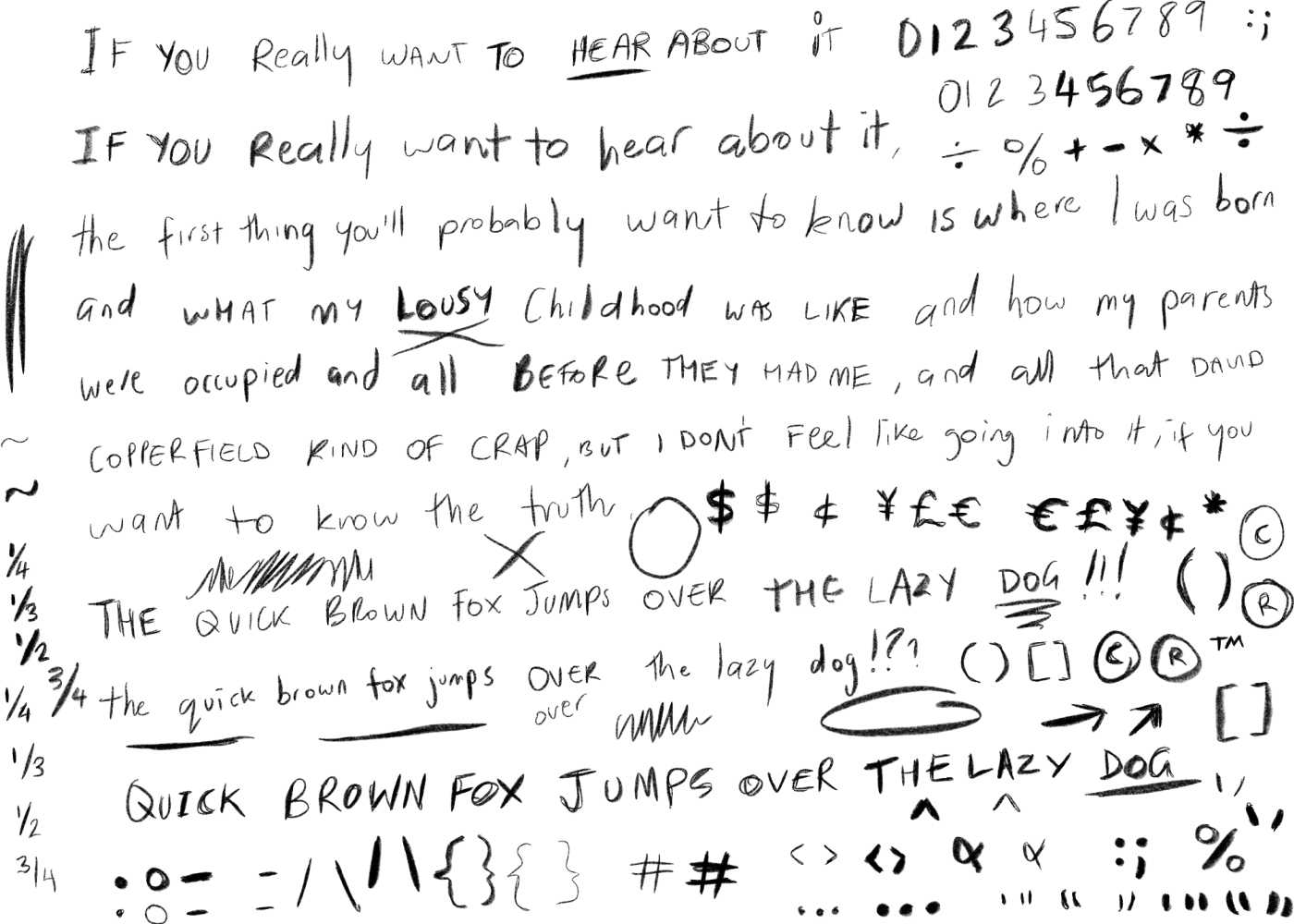 Initial sketches of Manic font